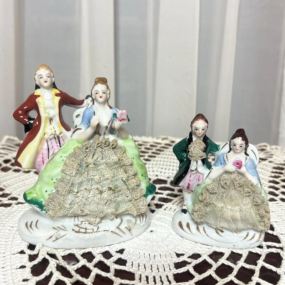 Grafenthal Figurines Vintage JAPAN Courting Couple Porcelain Dresden Lace White